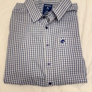 Antigua Men's Blue and White Plaid Shirt